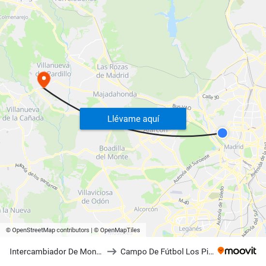 Intercambiador De Moncloa to Campo De Fútbol Los Pinos map