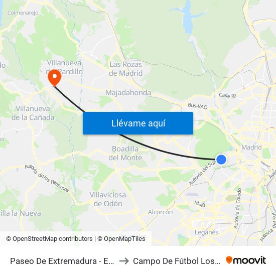 Paseo De Extremadura - El Greco to Campo De Fútbol Los Pinos map