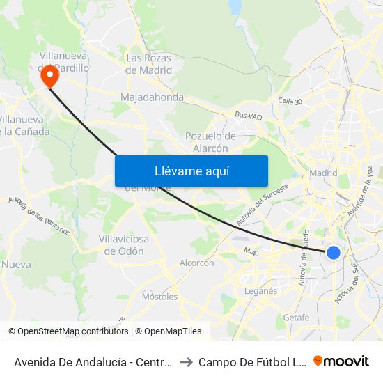 Avenida De Andalucía - Centro Comercial to Campo De Fútbol Los Pinos map