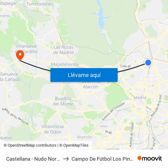 Castellana - Nudo Norte to Campo De Fútbol Los Pinos map
