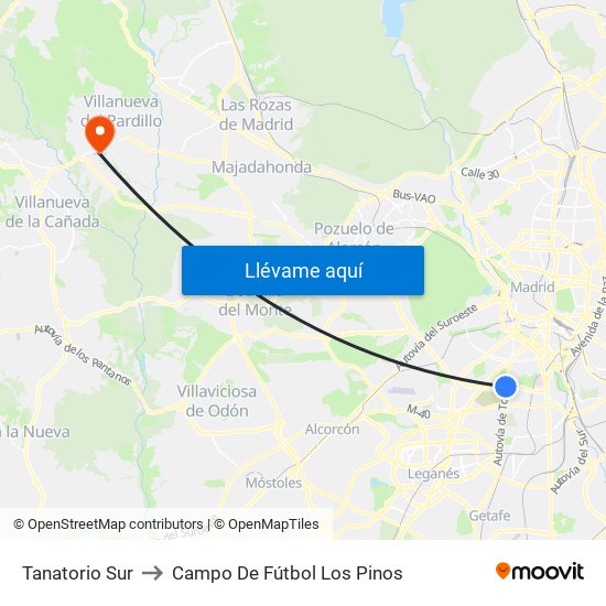 Tanatorio Sur to Campo De Fútbol Los Pinos map