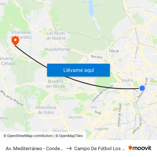 Av. Mediterráneo - Conde Casal to Campo De Fútbol Los Pinos map