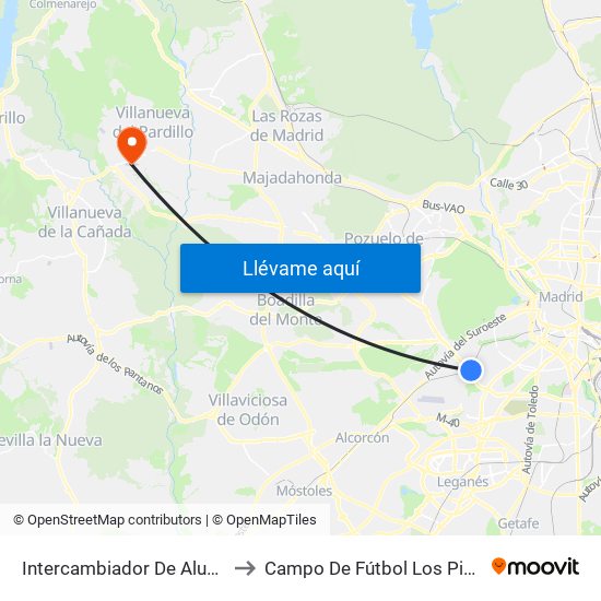 Intercambiador De Aluche to Campo De Fútbol Los Pinos map