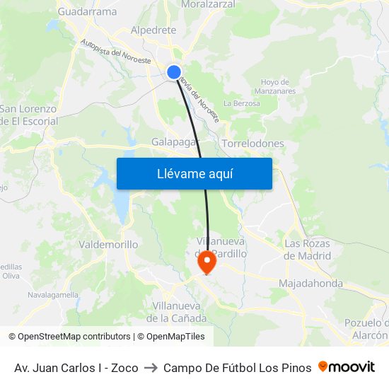 Av. Juan Carlos I - Zoco to Campo De Fútbol Los Pinos map