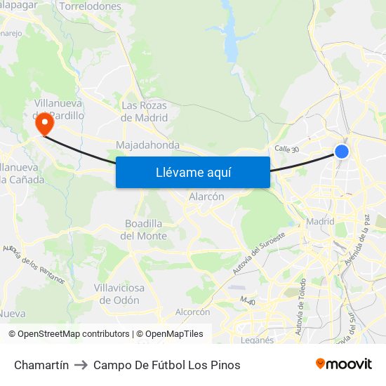 Chamartín to Campo De Fútbol Los Pinos map