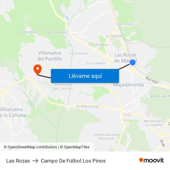 Las Rozas to Campo De Fútbol Los Pinos map