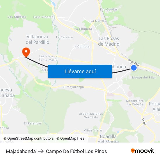 Majadahonda to Campo De Fútbol Los Pinos map