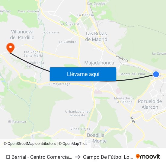 El Barrial - Centro Comercial Pozuelo to Campo De Fútbol Los Pinos map