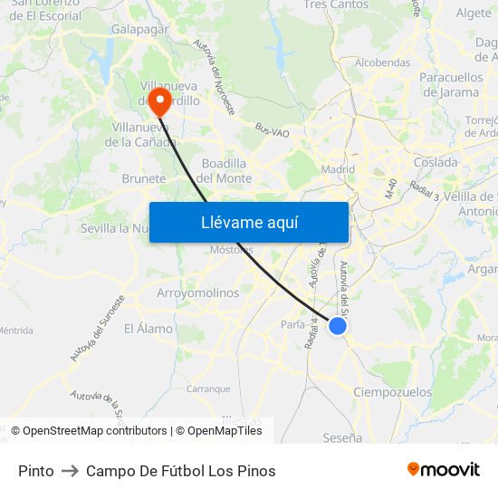 Pinto to Campo De Fútbol Los Pinos map