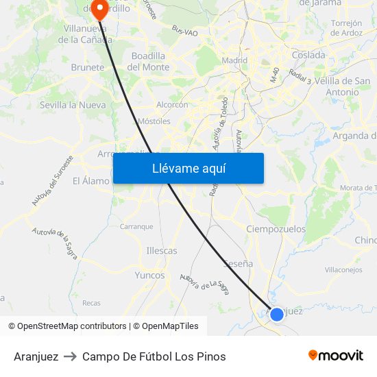 Aranjuez to Campo De Fútbol Los Pinos map