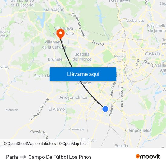 Parla to Campo De Fútbol Los Pinos map