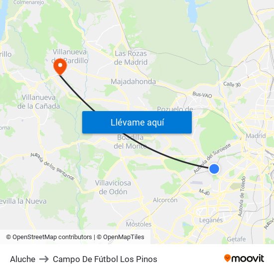 Aluche to Campo De Fútbol Los Pinos map