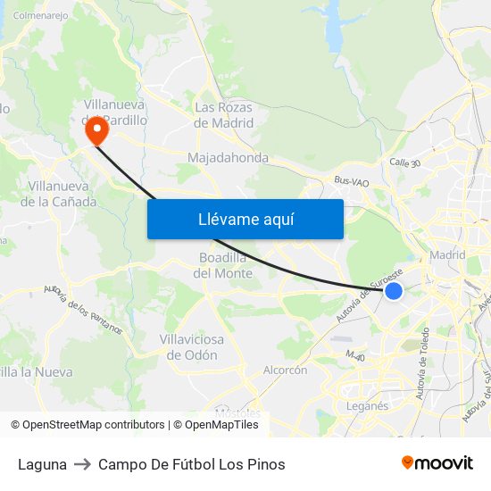 Laguna to Campo De Fútbol Los Pinos map