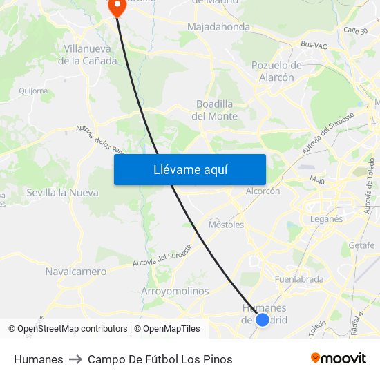 Humanes to Campo De Fútbol Los Pinos map