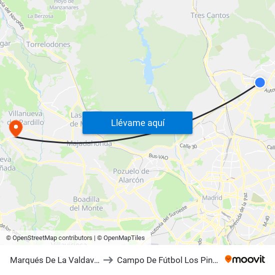 Marqués De La Valdavia to Campo De Fútbol Los Pinos map