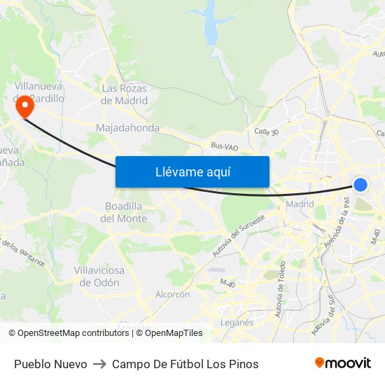 Pueblo Nuevo to Campo De Fútbol Los Pinos map