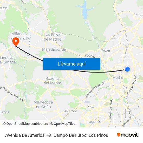 Avenida De América to Campo De Fútbol Los Pinos map