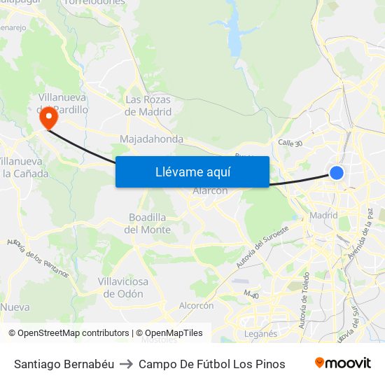 Santiago Bernabéu to Campo De Fútbol Los Pinos map