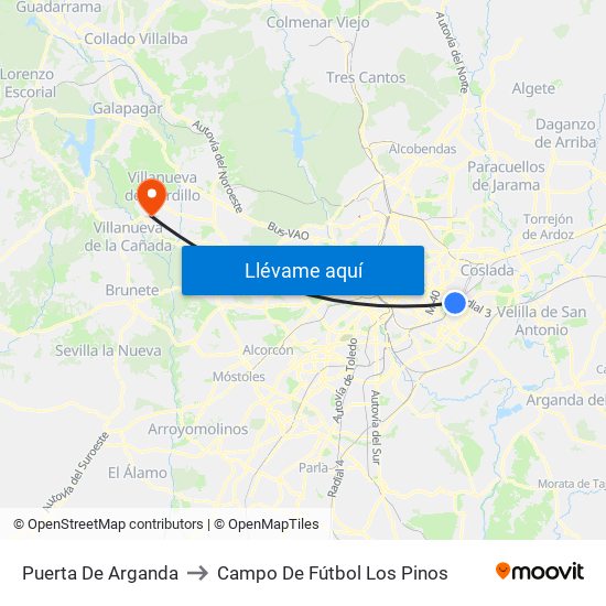 Puerta De Arganda to Campo De Fútbol Los Pinos map