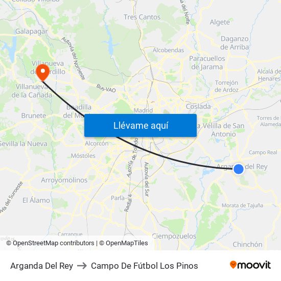 Arganda Del Rey to Campo De Fútbol Los Pinos map