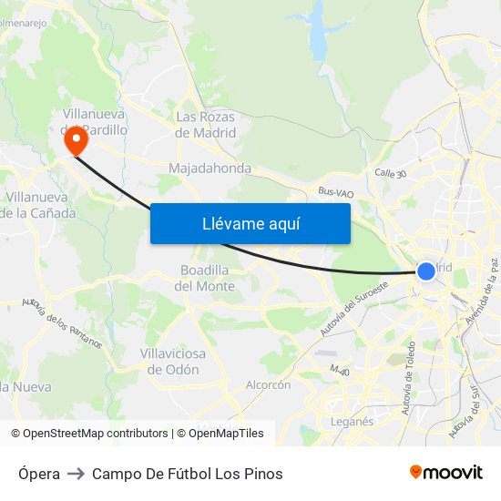 Ópera to Campo De Fútbol Los Pinos map