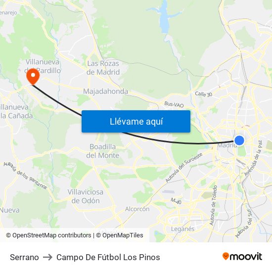 Serrano to Campo De Fútbol Los Pinos map