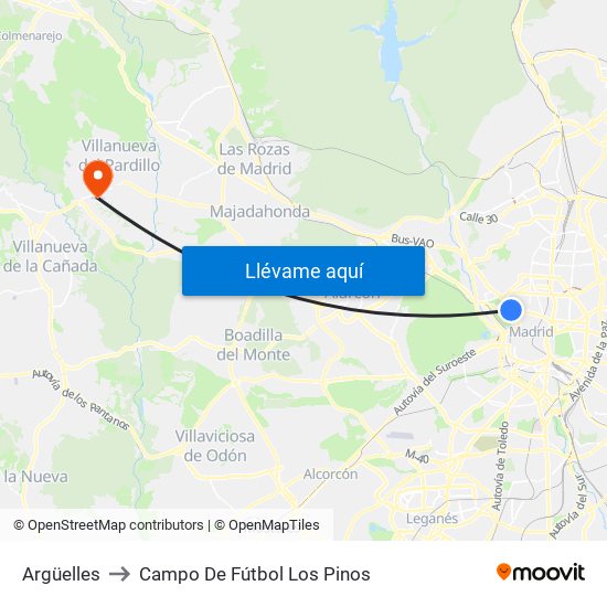 Argüelles to Campo De Fútbol Los Pinos map