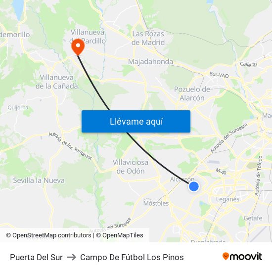 Puerta Del Sur to Campo De Fútbol Los Pinos map