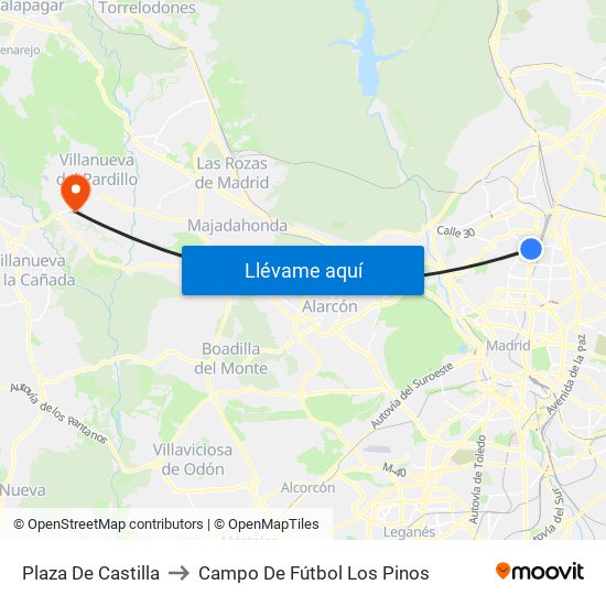 Plaza De Castilla to Campo De Fútbol Los Pinos map