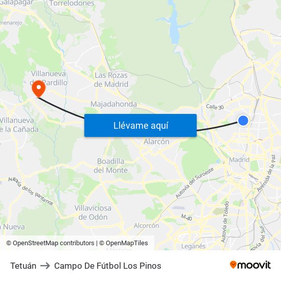 Tetuán to Campo De Fútbol Los Pinos map