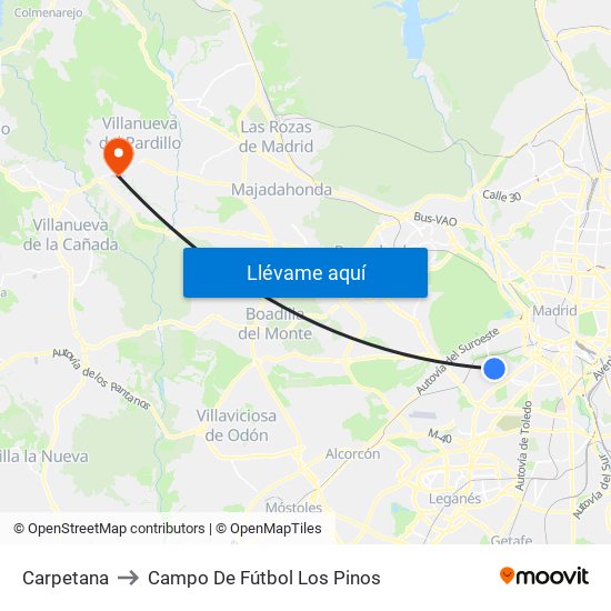Carpetana to Campo De Fútbol Los Pinos map