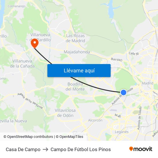 Casa De Campo to Campo De Fútbol Los Pinos map