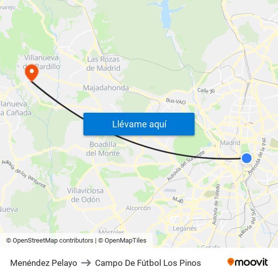 Menéndez Pelayo to Campo De Fútbol Los Pinos map