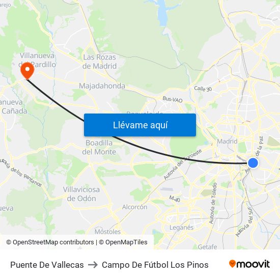 Puente De Vallecas to Campo De Fútbol Los Pinos map