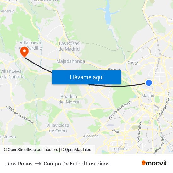 Ríos Rosas to Campo De Fútbol Los Pinos map