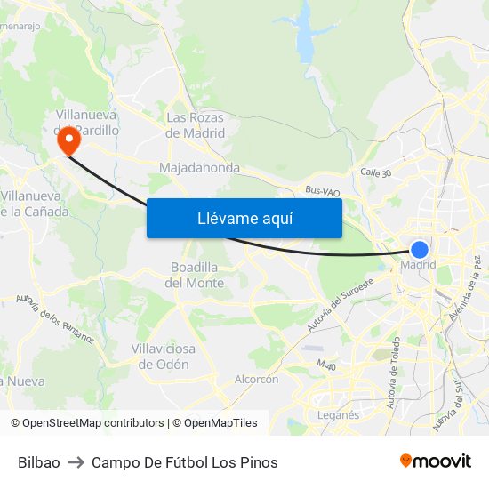 Bilbao to Campo De Fútbol Los Pinos map