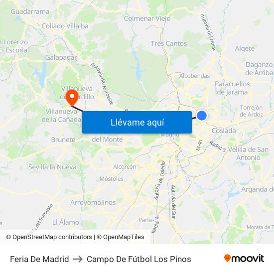 Feria De Madrid to Campo De Fútbol Los Pinos map
