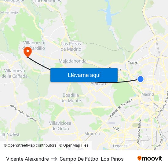 Vicente Aleixandre to Campo De Fútbol Los Pinos map