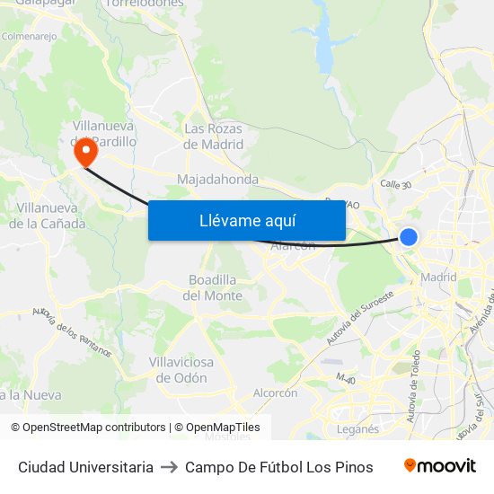 Ciudad Universitaria to Campo De Fútbol Los Pinos map