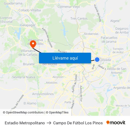 Estadio Metropolitano to Campo De Fútbol Los Pinos map