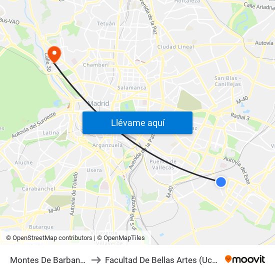 Montes De Barbanza to Facultad De Bellas Artes (Ucm) map