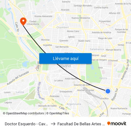 Doctor Esquerdo - Cavanilles to Facultad De Bellas Artes (Ucm) map