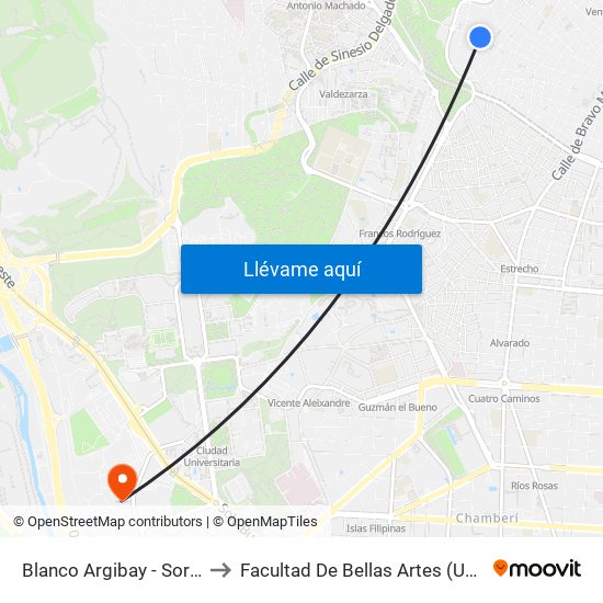 Blanco Argibay - Sorgo to Facultad De Bellas Artes (Ucm) map