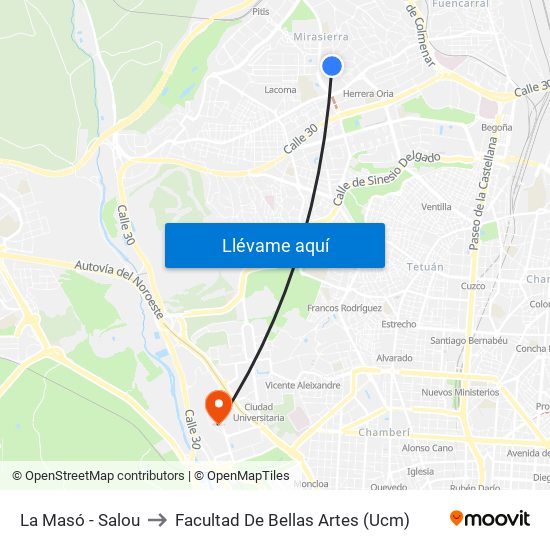 La Masó - Salou to Facultad De Bellas Artes (Ucm) map