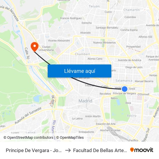 Príncipe De Vergara - Jorge Juan to Facultad De Bellas Artes (Ucm) map