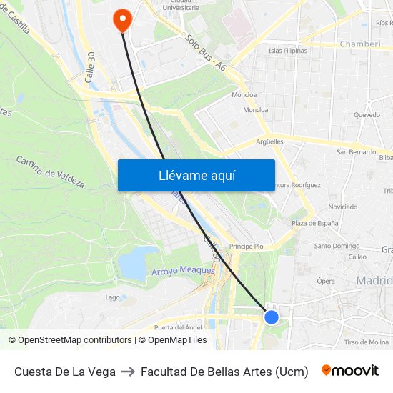 Cuesta De La Vega to Facultad De Bellas Artes (Ucm) map