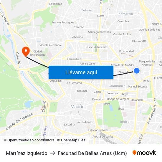 Martínez Izquierdo to Facultad De Bellas Artes (Ucm) map