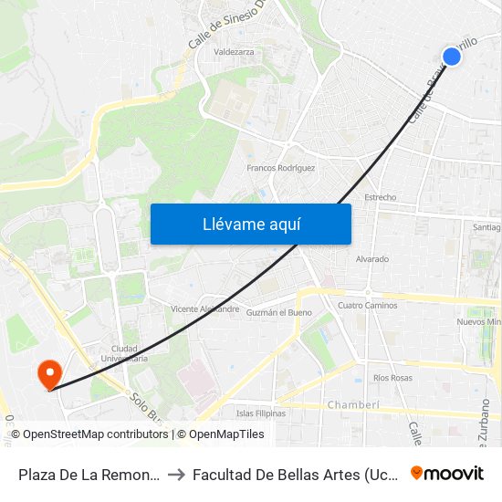 Plaza De La Remonta to Facultad De Bellas Artes (Ucm) map