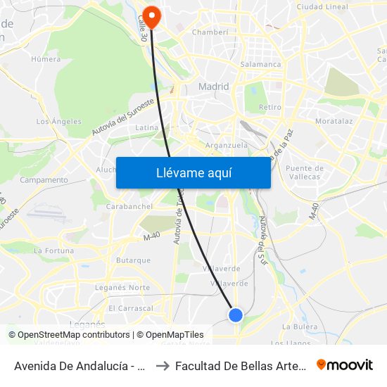 Avenida De Andalucía - Marconi to Facultad De Bellas Artes (Ucm) map