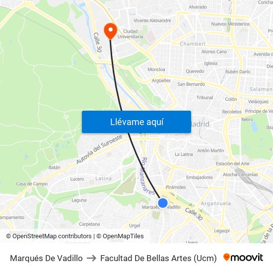 Marqués De Vadillo to Facultad De Bellas Artes (Ucm) map